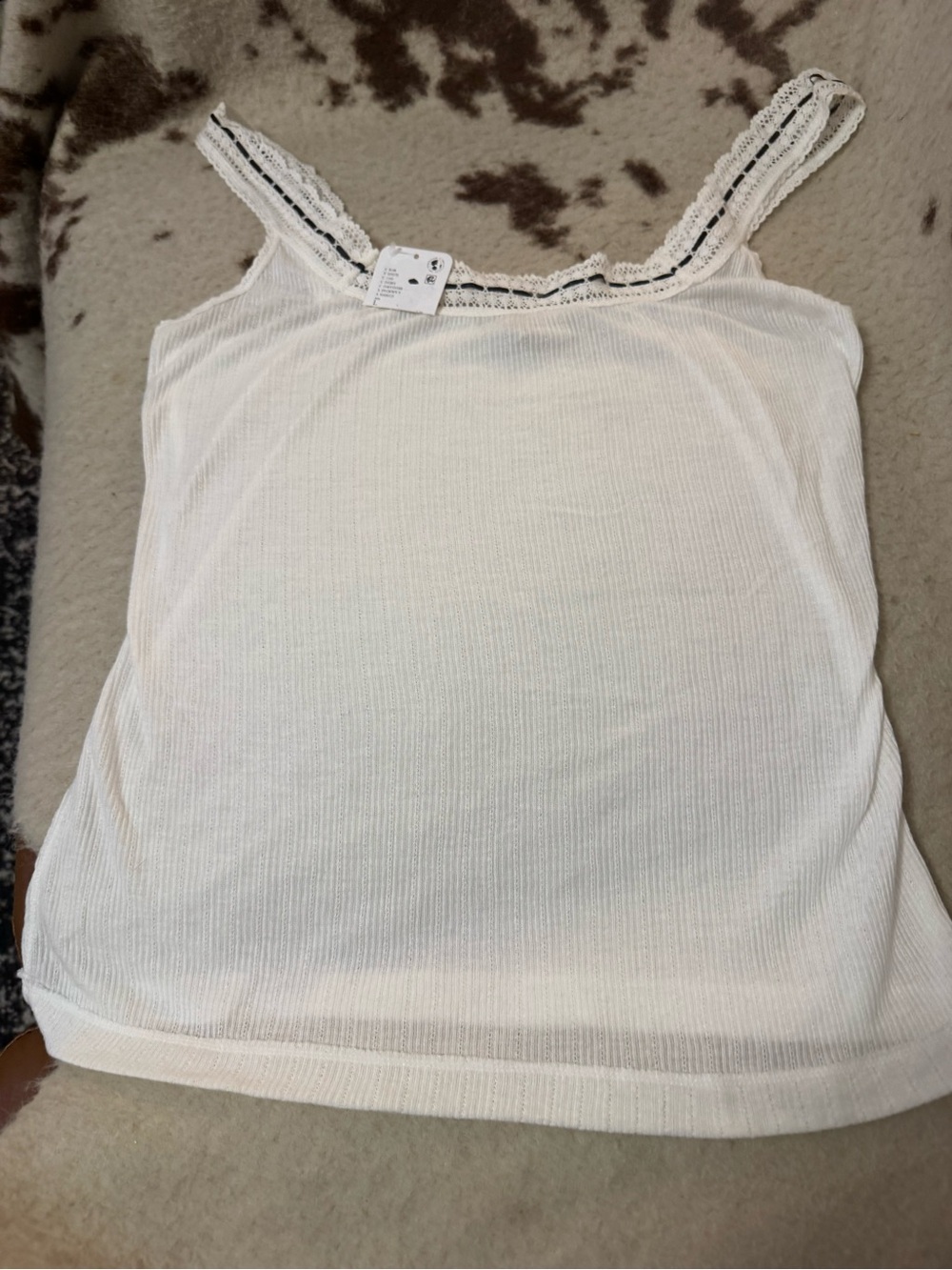 FP Movement by Free People Ivory Ribbed Lace-Trim Tank